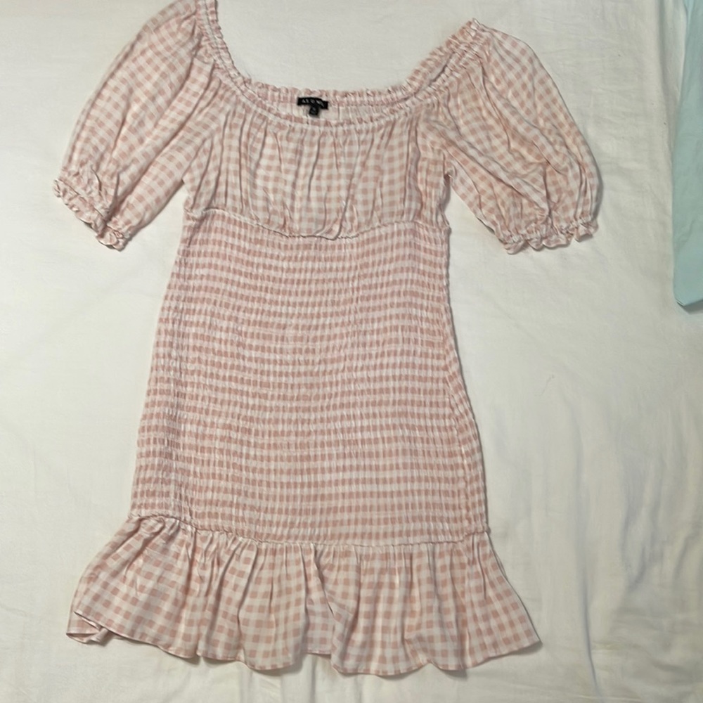 AS U WISH pink and white pattern mini dress